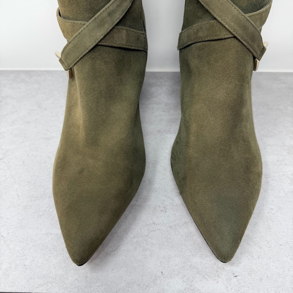 White House Black Market Olive Green Suede Ankle Boots Size 10 - Picture 5 of 12